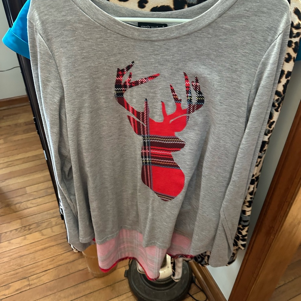 Simply Southern Gray Top with Red Plaid Panel